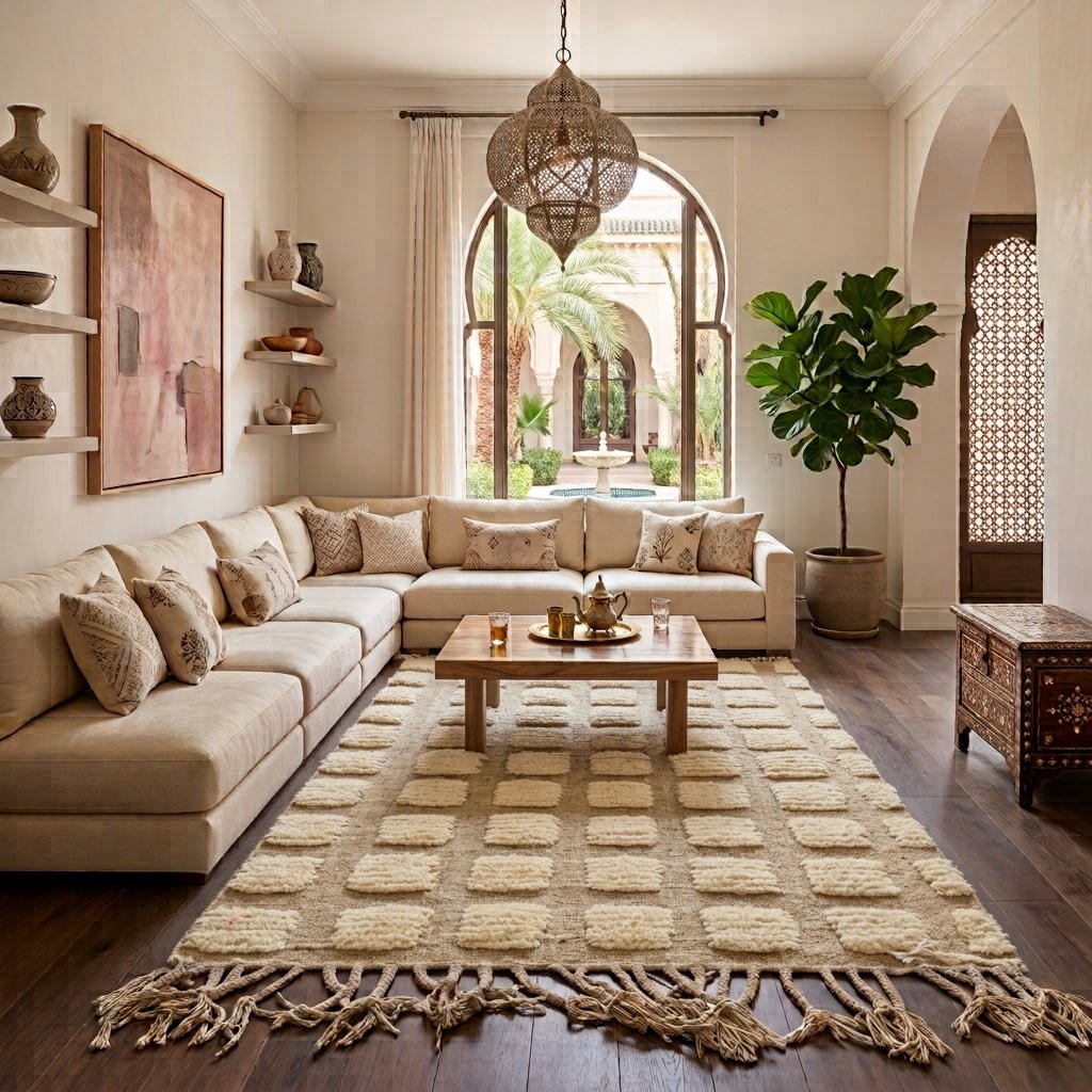 Tapis Hanbel Kilim Carrés Écru & Beige | Yamiriam - YaMiriam